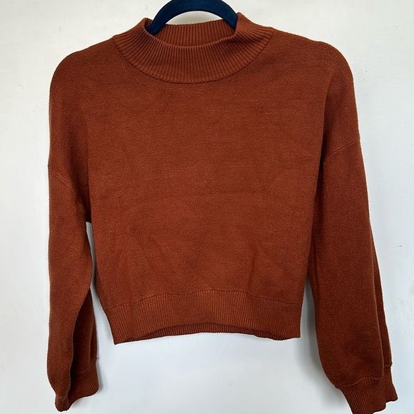 Twik Puff Sleeve Cropped Mock Neck Sweater - Picture 1 of 4